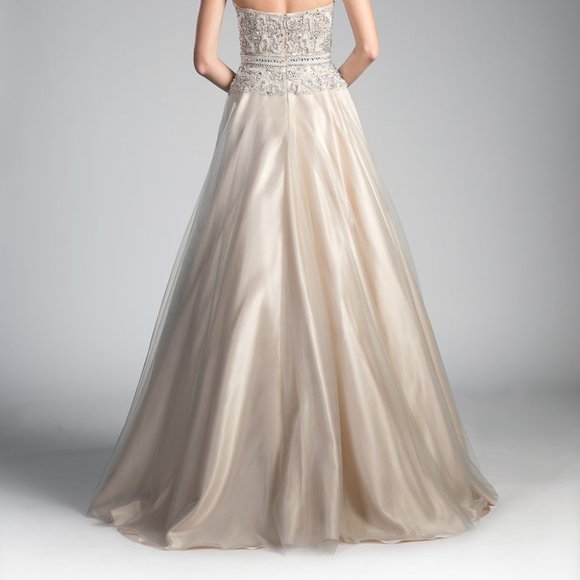 Light Silver Evening Prom Wedding Formal Beaded Lace Bodice Tulle Gown CD0004 - Picture 5 of 8